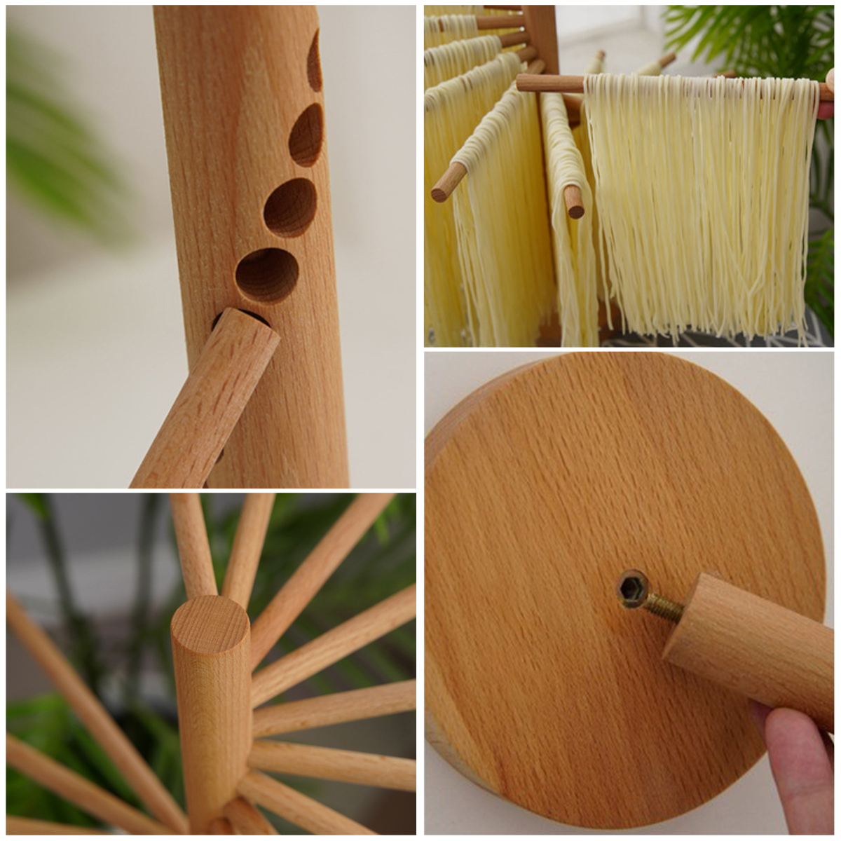 Opvouwbare Pasta Droogrek Houten Spaghetti Standaard Droger Met 16 Ophangstangen Zelfgemaakte Verse Noedelhanger Voor Thuiskeuken