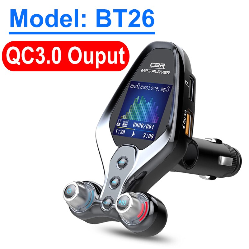 Draadloze Fm Zender Bluetooth 5.0 Handsfree Aux Fm Radio QC3.0 Usb Snelle Autolader Auto Usb MP3 Speler Ondersteuning 128G Tf Muziek: BT26 QC3.0