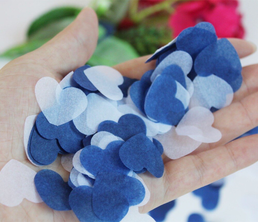 Confettis de table en forme de cœur | Bleu marine blanc, 2.5cm, décorations biodégradables de table pour fête de mariage, 2500