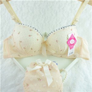 Lady Underwire Dots Push-Up Underwear Brassiere Lingerie 32-36 B Cup Bra Sets: Gold / 80B