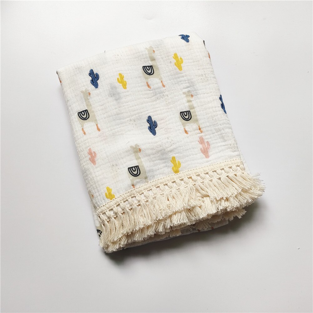 Bebé de muselina de algodón impreso Manta con borla para recibir a recién nacidos bebé gasa de Swaddle niños durmiendo colcha cubierta de cama