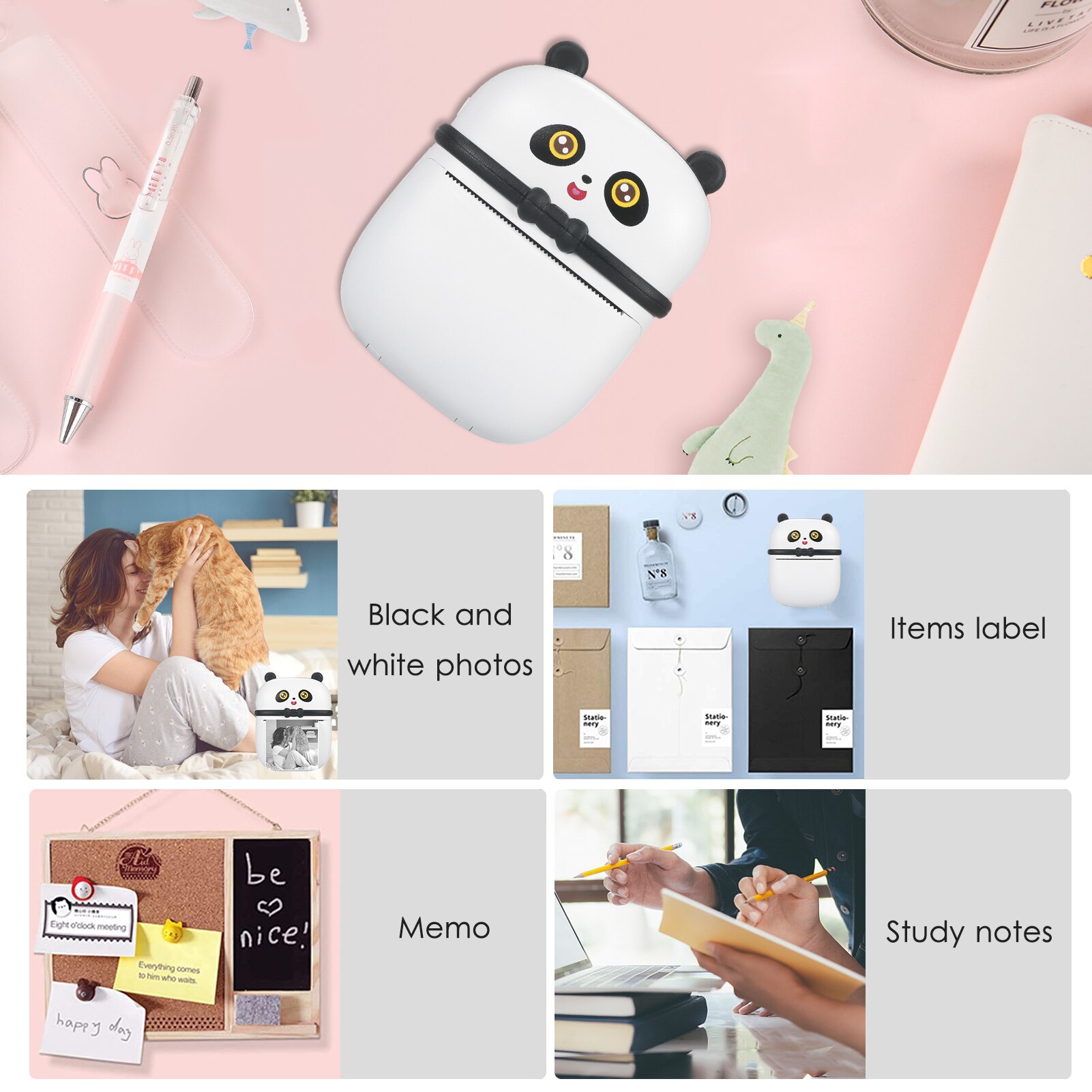 Mini Portable Wireless Thermal Printer 57mm Direct Thermal Printer 200 dpi Photo Note Label Printer Compatible with Android iOS