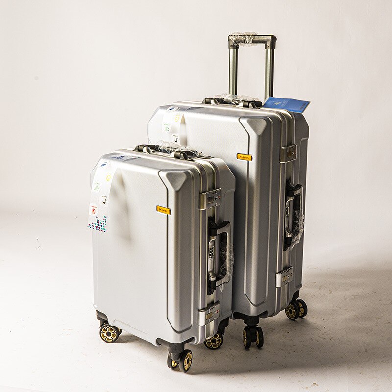 Den unisex aluminiumsramme vognkasse kabinetaske kuffert kuffert på forretningsrejse stewardess kuffert: Sølv