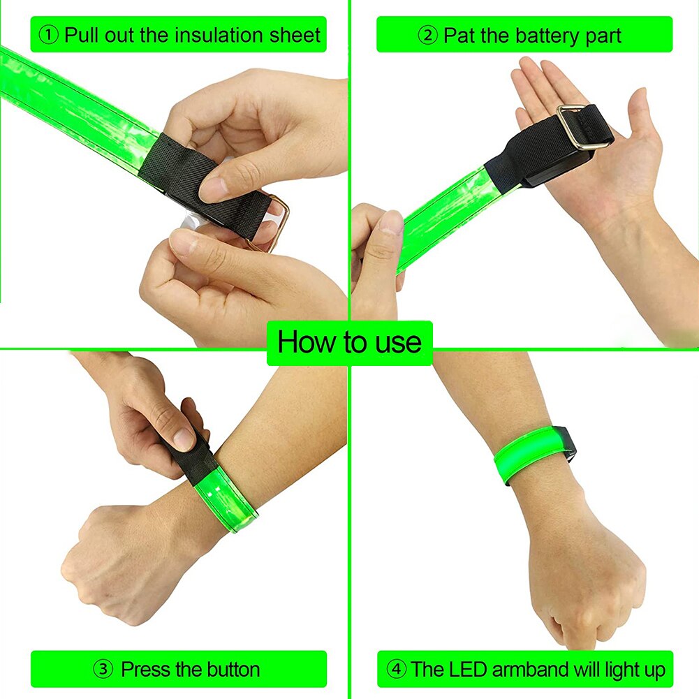 Brazalete LED para correr para mujer, pulsera reflectante, accesorios para corredores, botón para correr, batería, naranja, 4 Uds.