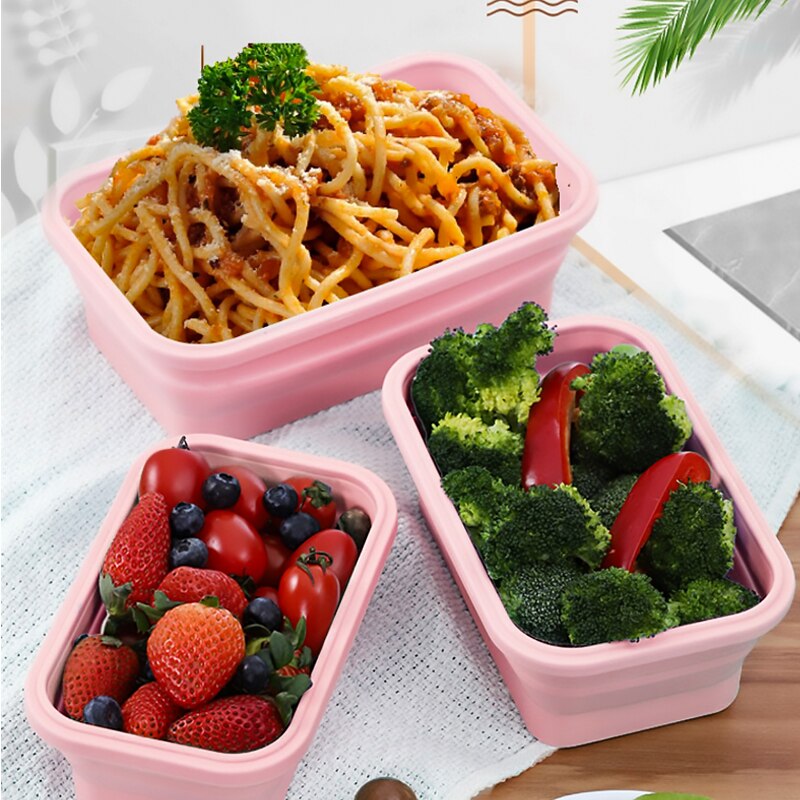4pcs Silicone Lunch Box Set Stackable Bento Food Container Foldable Lunchbox Dinner Storage Containers Microwave Leakproof Fresh