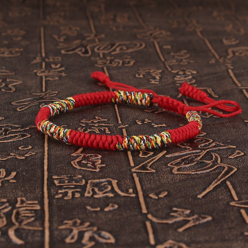 Pulsera Budista Tibetano para mujer y hombre, brazalete de hilo de colores, cuerda roja de la suerte, nudos trenzados, joyería