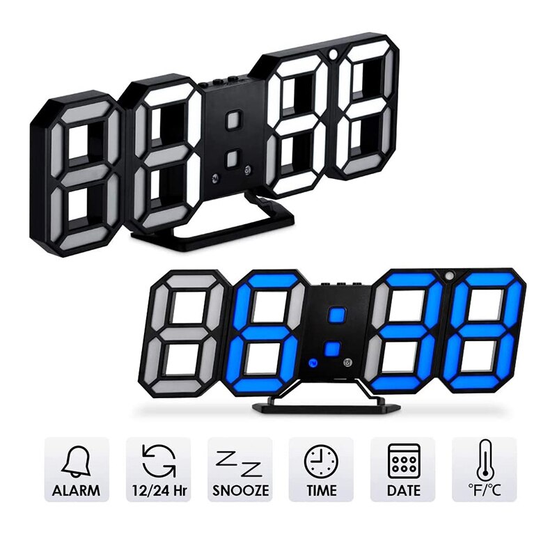 3D Digital Clock,Wall LED Number Time Alarm Clock ,Led Electronic Clock with Snooze Function, Clock Date