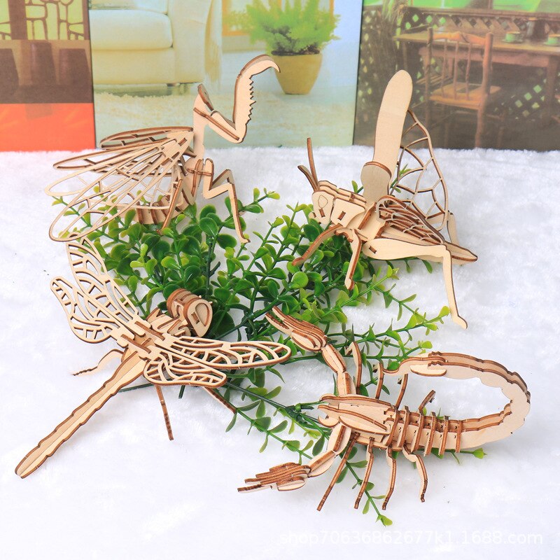 Kids Diy 3D Houten Puzzel Ambachtelijke Speelgoed Jigsaw Insect Dier Handgemaakte Montage Geschilderd Speelgoed Educatief Speelgoed Cadeau Voor Kinderen