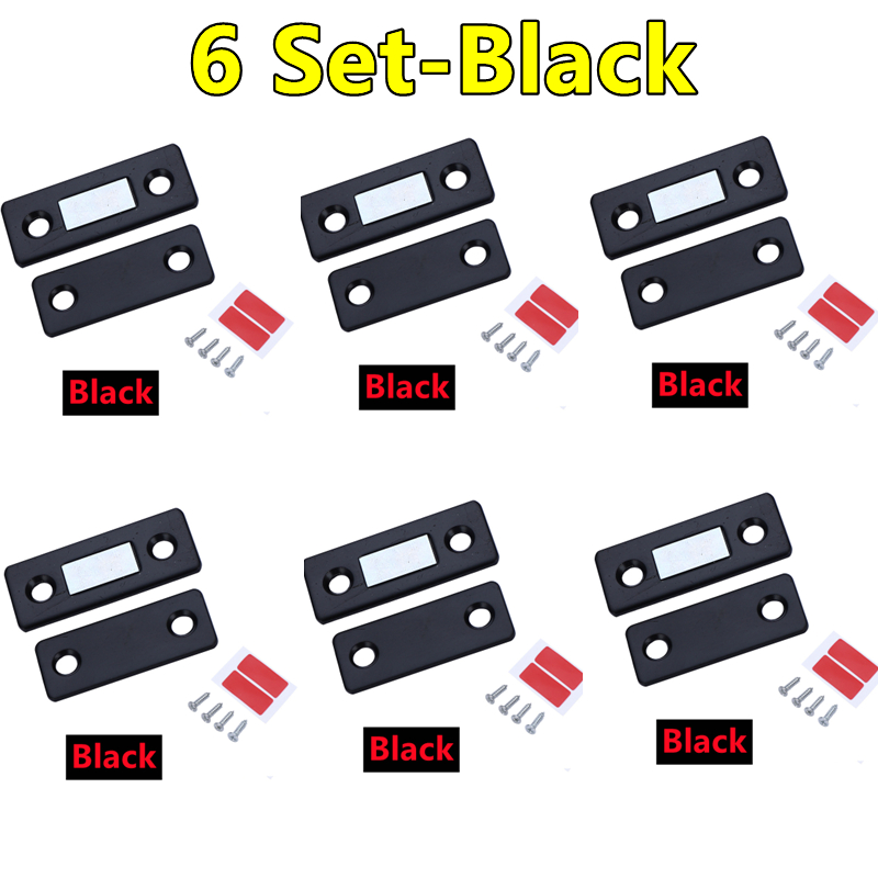 6-1Set Strong Magnetic Cabinet Catches Ultra-Thin Door Magnets Stops Invisible Adhesive Drawer Magnet Catch for Kitchen Closer: black
