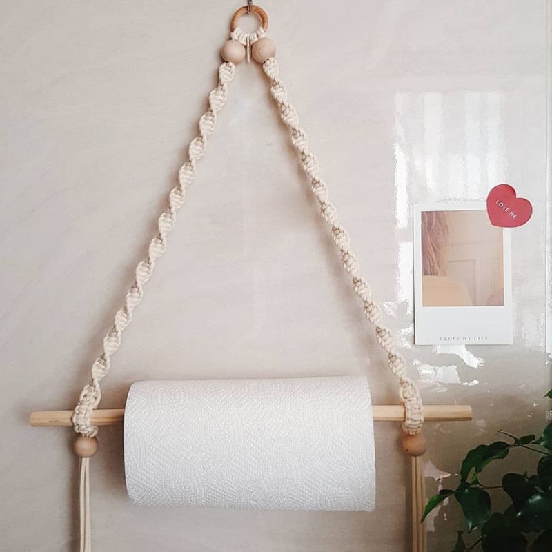 Nordic Macrame Wall Hanging Wooden Stick Toilet Paper Holder Towel Hanger Decor 11UA