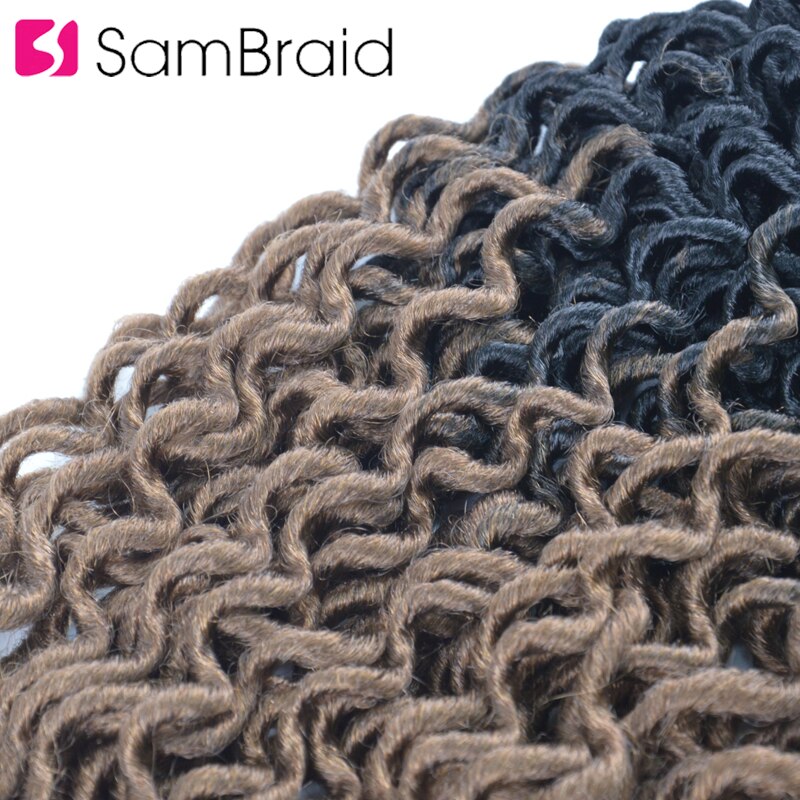 SAMBRAID 16 INCH Faux Curly Locs Crochet Hair Ombre Bohemian Hair Extension Crochet Braids Soft Synthetic Brown Hair