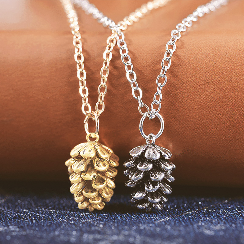 Pine nut plant sample pendant necklace for women metal choker acorn pine cone chain necklace jewelry accessories