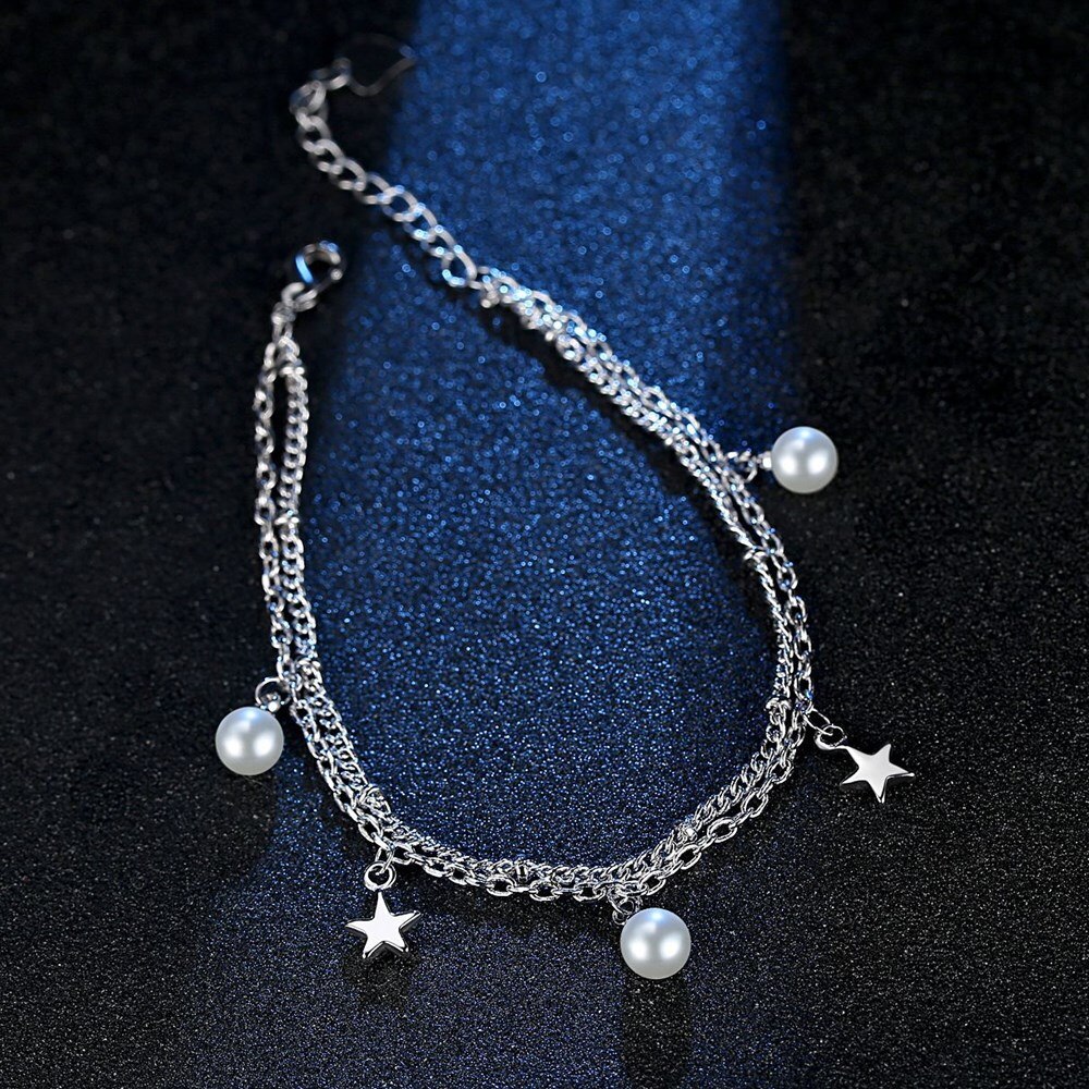 NEHZY S925 Stamp jewelry bracelet retro woman pearl five-pointed star bracelet length 20.5CM