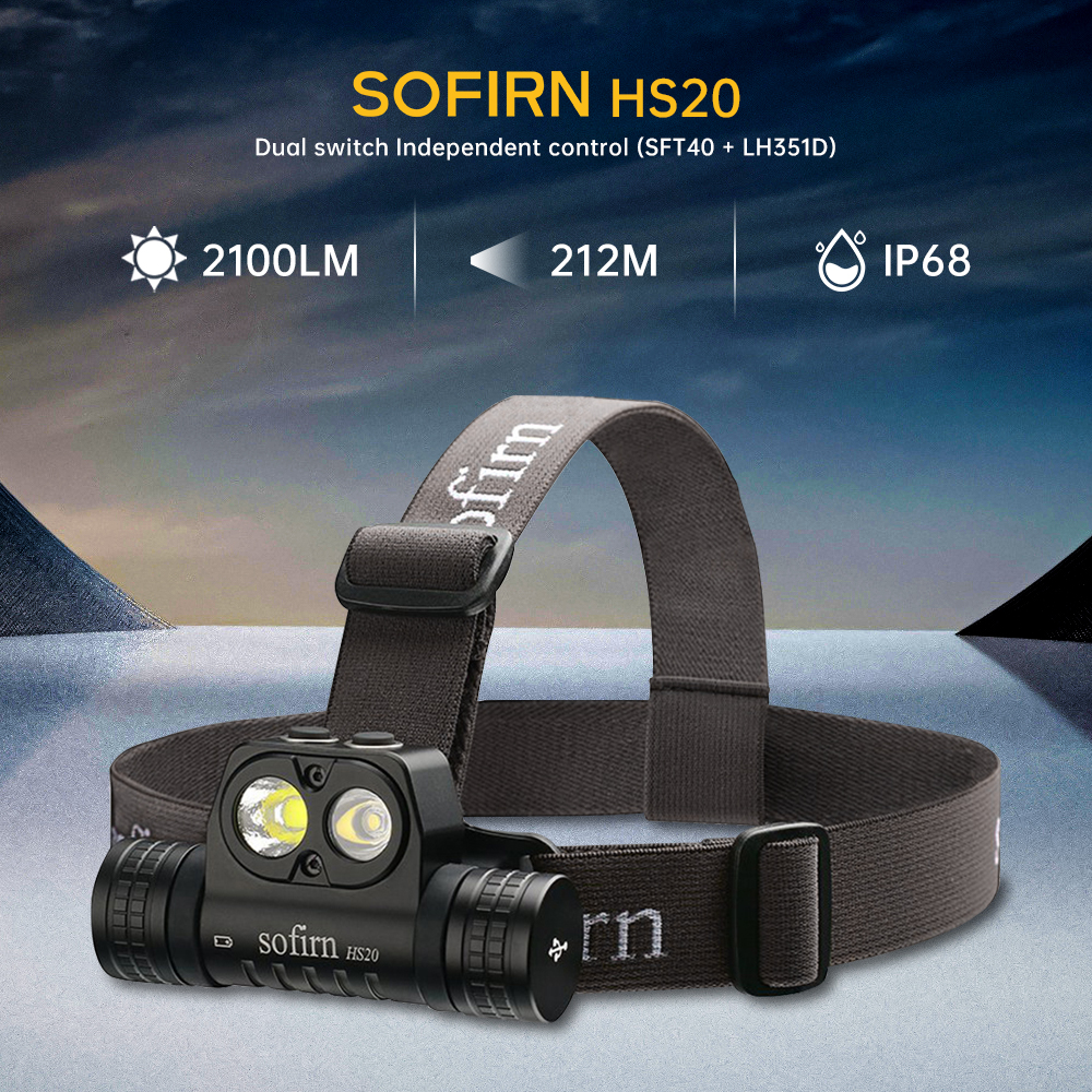 Sofirn  hs20 2700lm 18650 led-forlygte usb-c genopladelig kraftfuld pandelampe med spotlight og projektør, bærbar udendørslampe