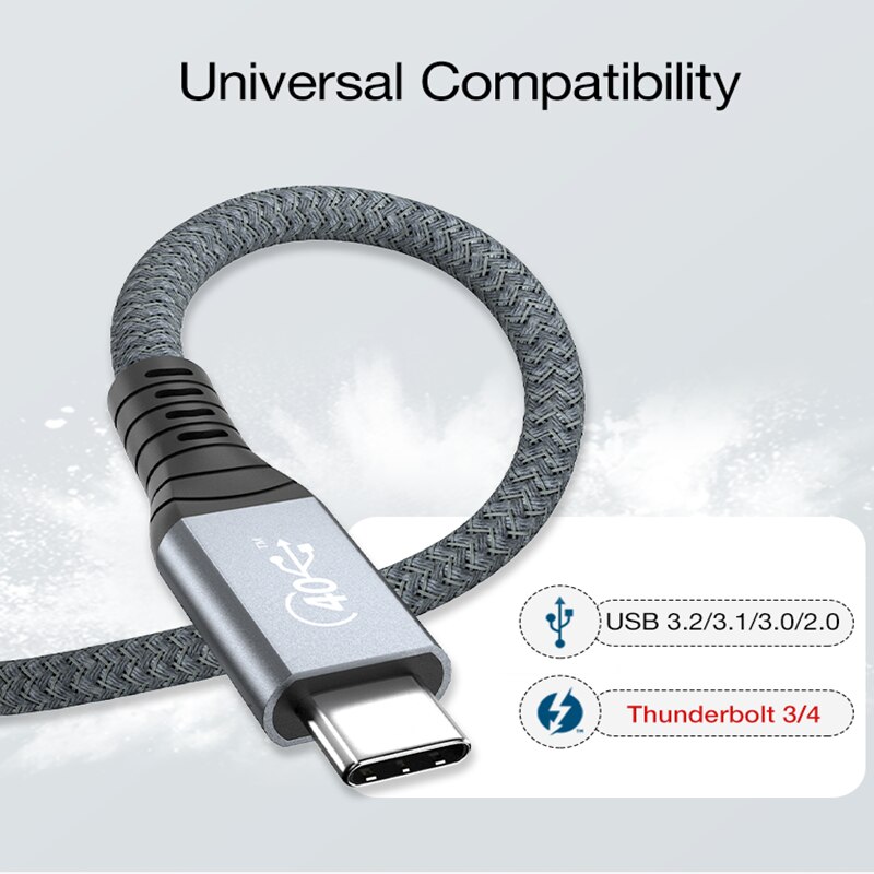 Thunderbolt 4 USB C Extension Cable USB4 Gen3 Extend 40Gbps Data Cable 8K@60Hz PD 5A/100W USB3.2 for MacBook Pro External SSD