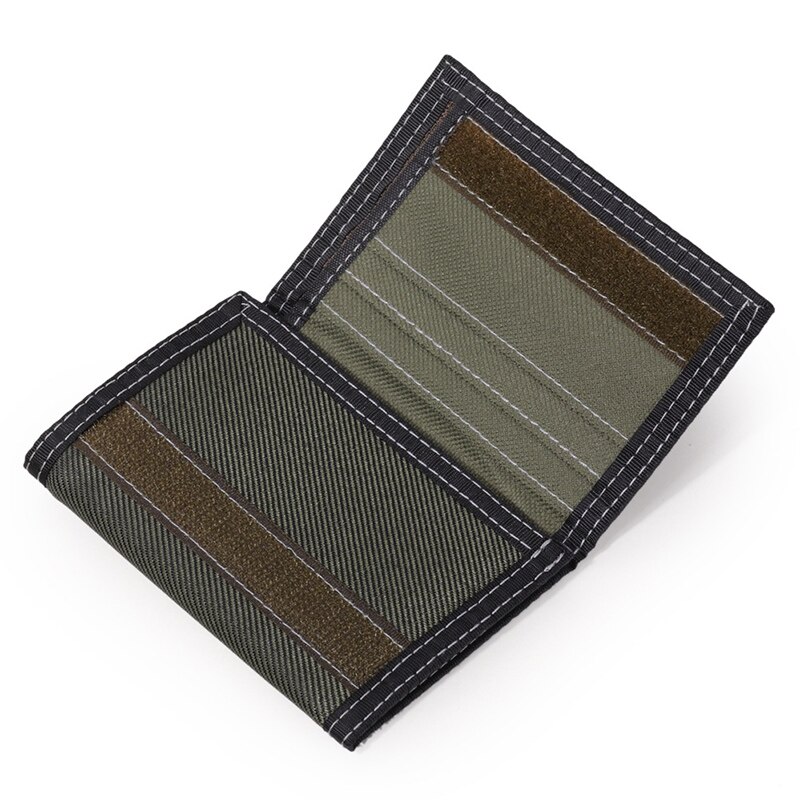 Lynlås lærred herre kort pung simpel velcro kreditkort cover tre gange med id vindue kortholder