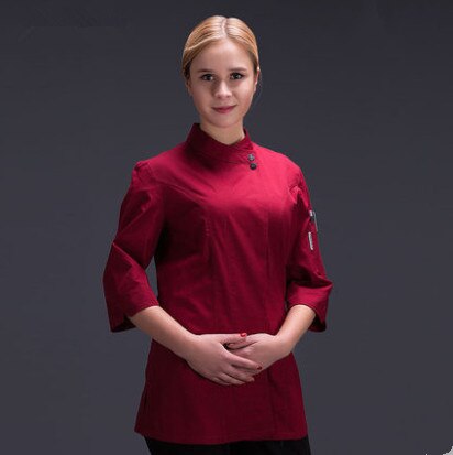 Mad kok køkken jakke hvid hotel uniform sommer restaurant tjener arbejdstøj tøj dame & #39 ;s køkken jakke: Rød / M
