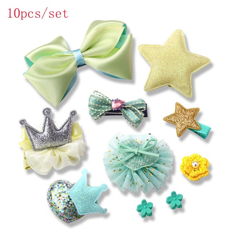 18pc Headwear Set Toys For Girls Children Accessories Ribbon Bow Hair Clip Hairpins Girl Princess Hairdress Beauty & Toy: Yellow 10PCS