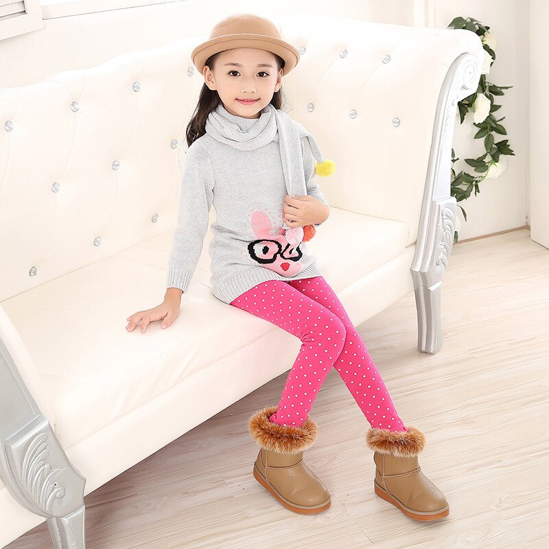 V-TREE Leggings Voor Meisjes Warme Fluwelen Kinderen Leggings Broek Dots Print Kids Kleding Herfst Winter 3-8Y
