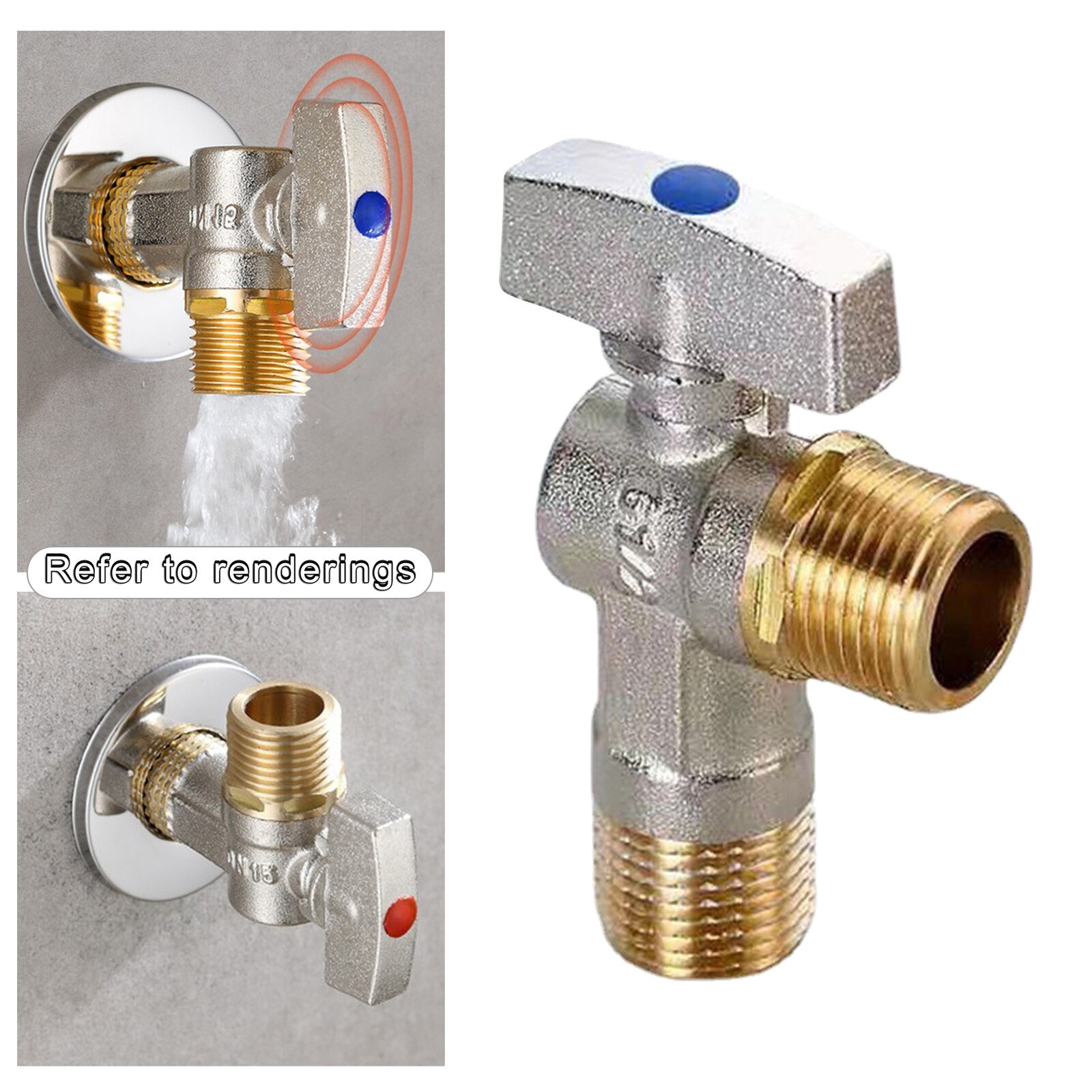 Brass Flow Angle Value Plumbing Fitting Triangle Valve Water Valve Angle Stop Valve for Faucet Bathroom Toilet Sink: Blue 