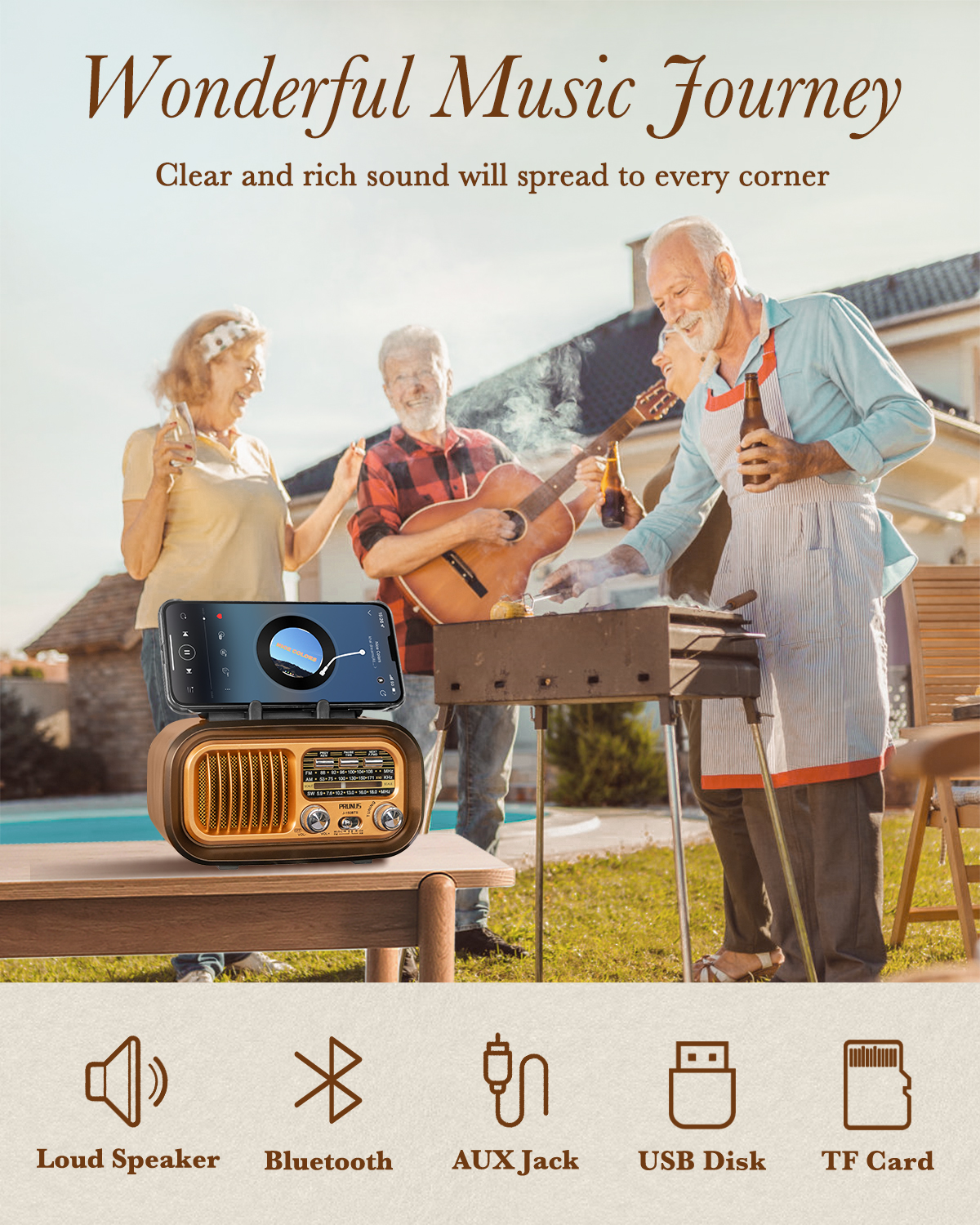 Multifunktions-Bluetooth-Lautsprecher Retro-Radio FM AM SW Tragbare Radios Solarmodule Wiederaufladbares Kurzwellenradio Subwoofer Audio
