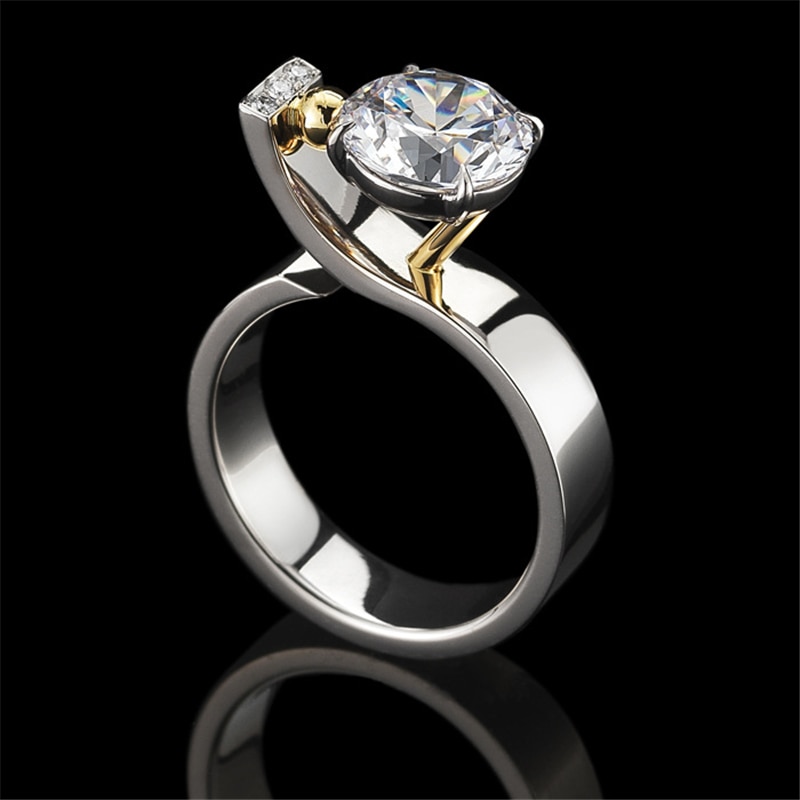 S925 Zilver Kleur Diamond Ring Voor Vrouwen Bruiloft Edelsteen Zilver 925 Sieraden White Topaz 2 Karaat Diamanten Ring Box Bizuteria meisje