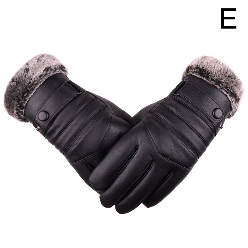 Winter Men Warm Hand Gloves Waterproof Faux Leather Touch Screen Mittens Black Driving Ski Gloves: E