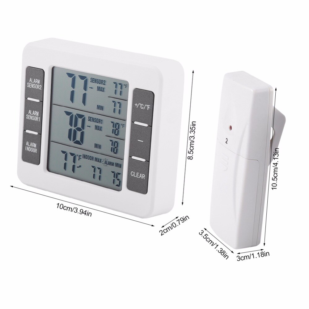 Frigorifero Termometro Digitale Congelatore Termometro con Temperatura Interna Monitor 2 Sensori Wireless Frigorifero Allarme Acustico