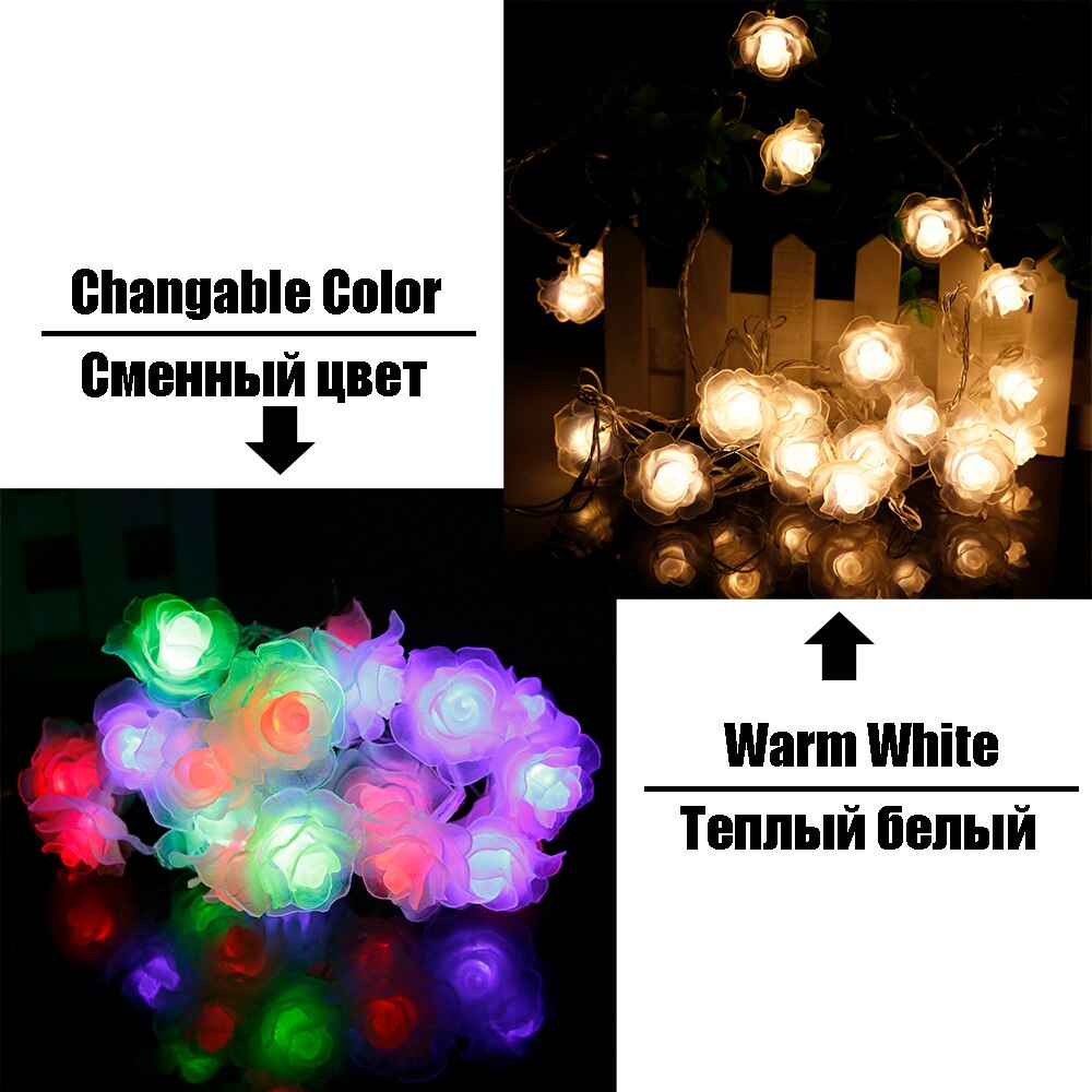 20 LED Rose Flower String Luces leds decoration Fairy Lights Wedding Home Valentine's Day Event Party Garland Decor Luminaria