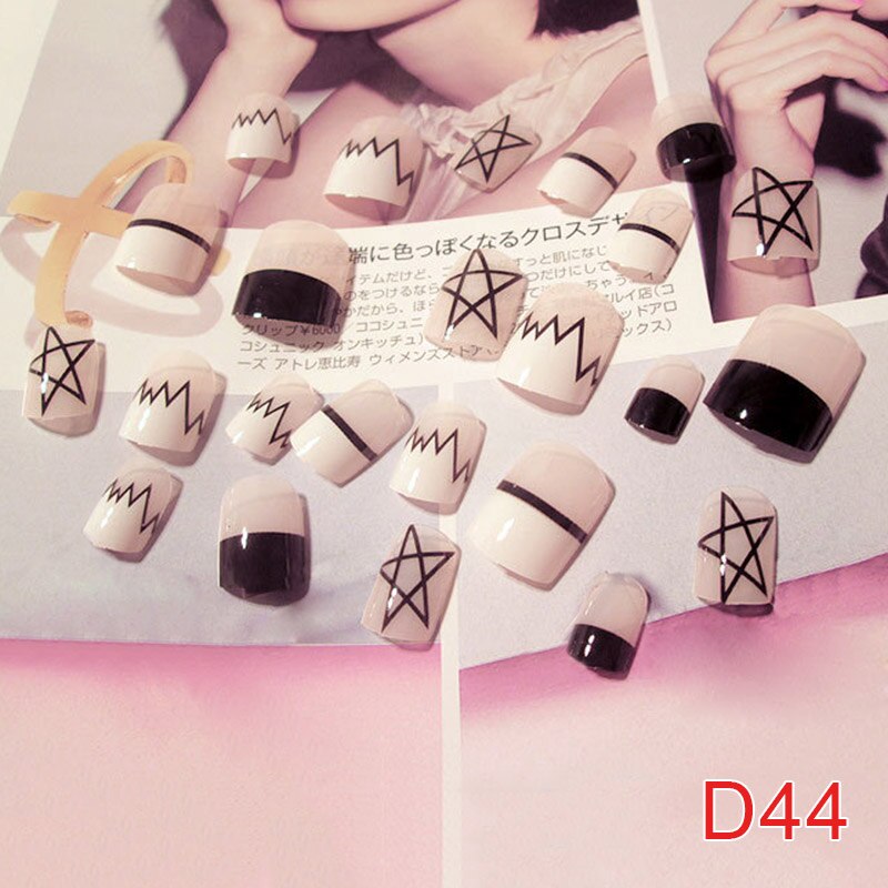 24 Pcs Vrouwen Nep Nagels Tips Diy Geometrische Patroon Decoratieve Decals Kunstnagels SCI88