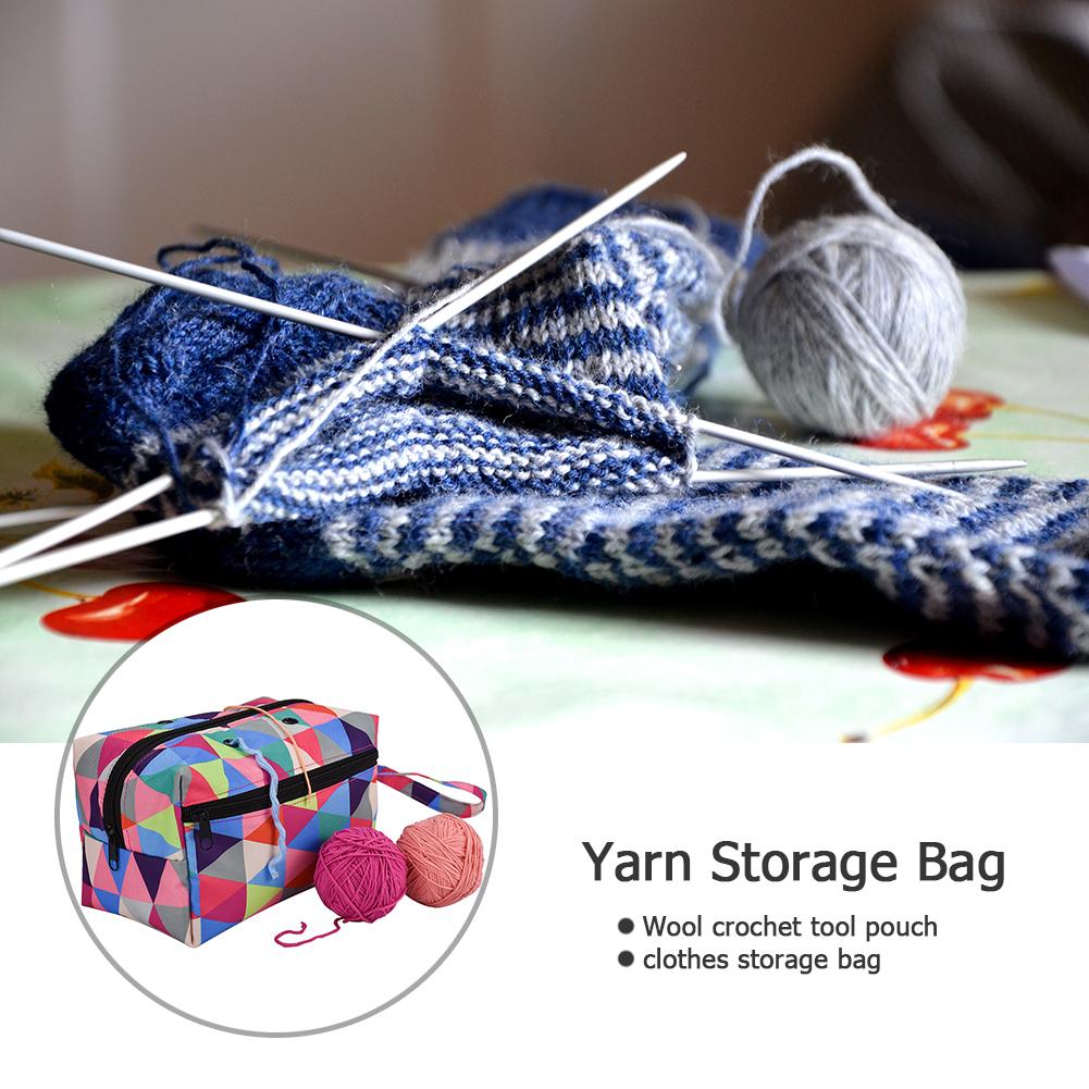 Woolen Yarn Storage Bag Round Knitted Wool Bags Oxford Cloth Leaf Print DIY Knitting Sewing Kit Sewing Tools Accessories