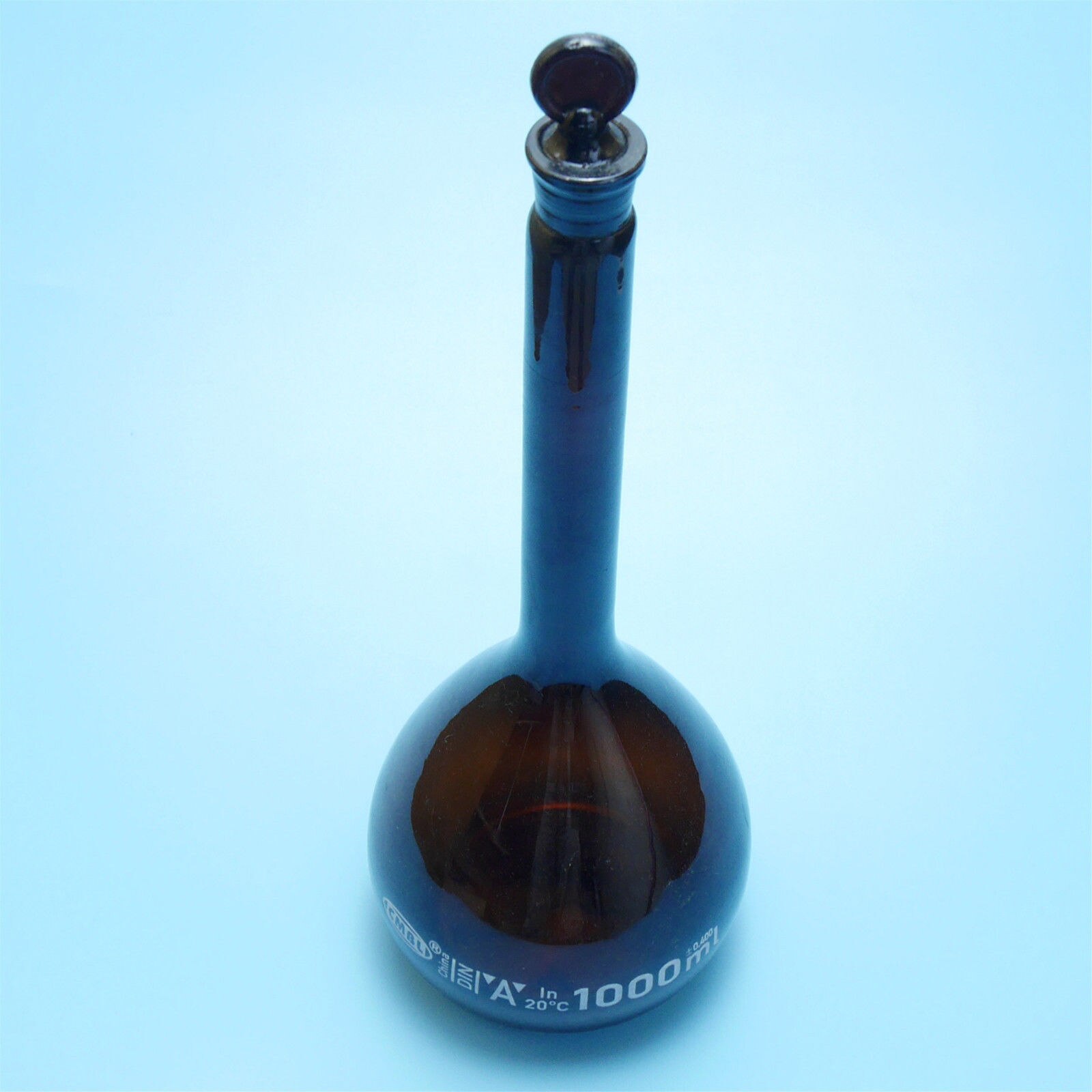 1000ml,Amber Brown Volumetric Flask,1 Litre Lab Glass Bottle,With Stopper