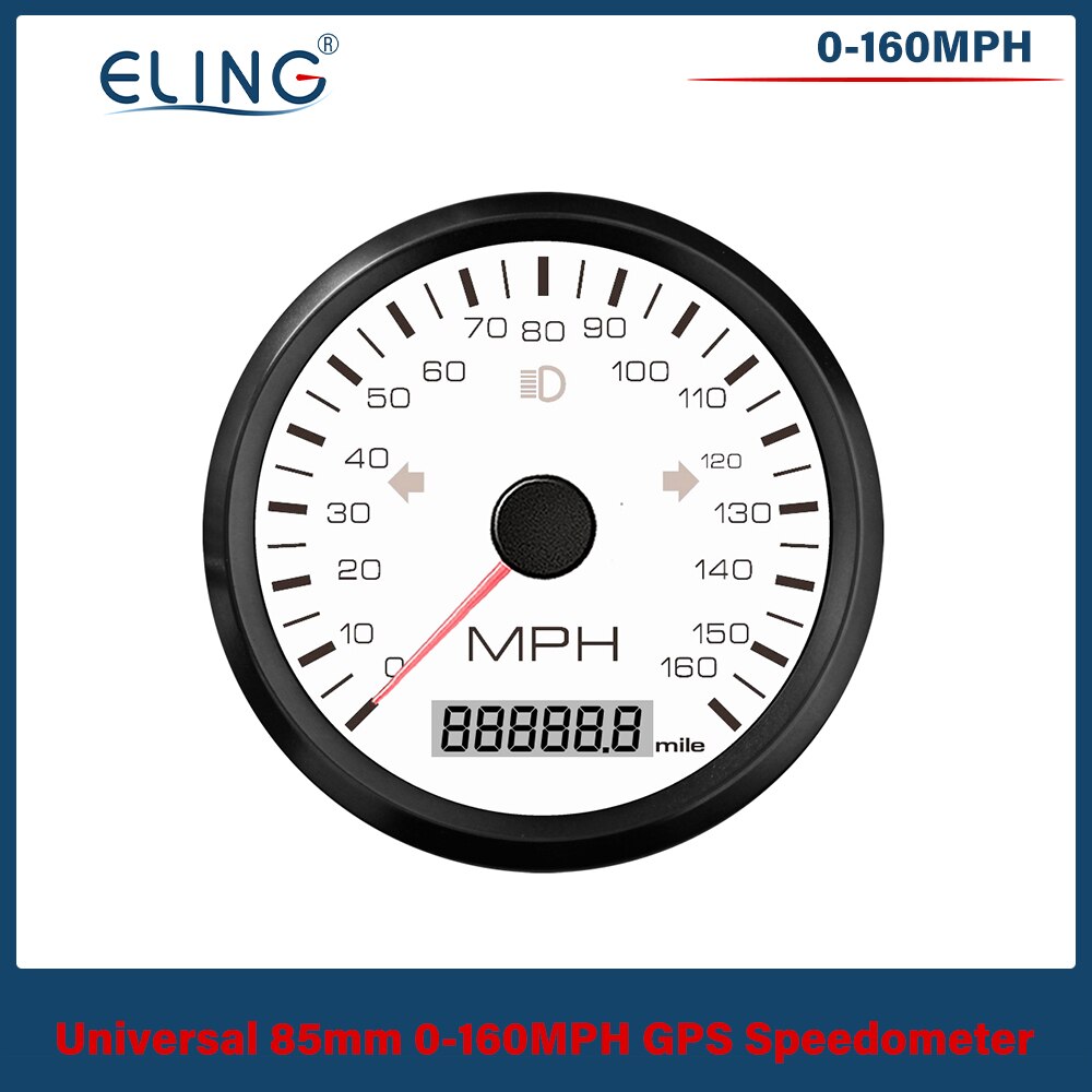 ELING Universal 85mm GPS Speedometer 0-125/160/200 km/h(MPH) Over Speed Alarm Left Right High Beam with Red Yellow Backlight: 160MWN