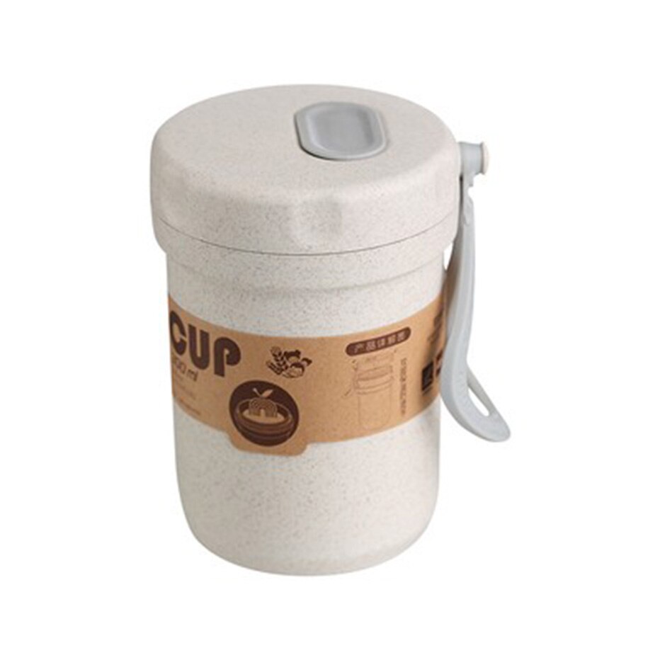 Rund form plast suppe beholder miljøvenlig hvede halm lækagesikker suppe flaske med håndtag mikroovn sikker mad kop: Beige