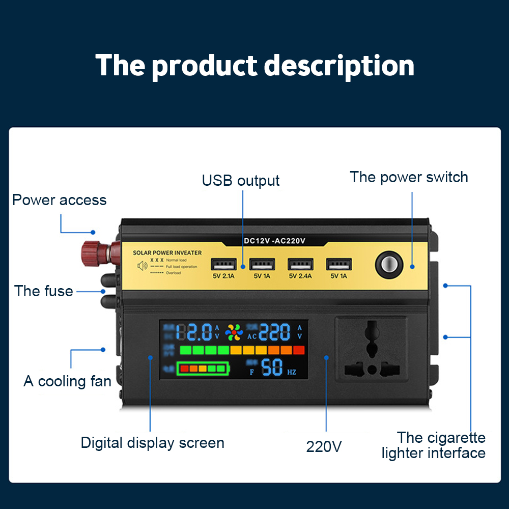 Sine Wave Inverter 6000W 5000W 4000W 3000W DC 12V/24V To AC 220V Portable Power Voltage Converter Car Solar Inverter