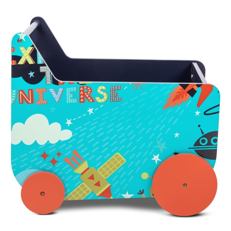 Andador bebe madera azul carrito infantil con espacio almacenaje para juguetes