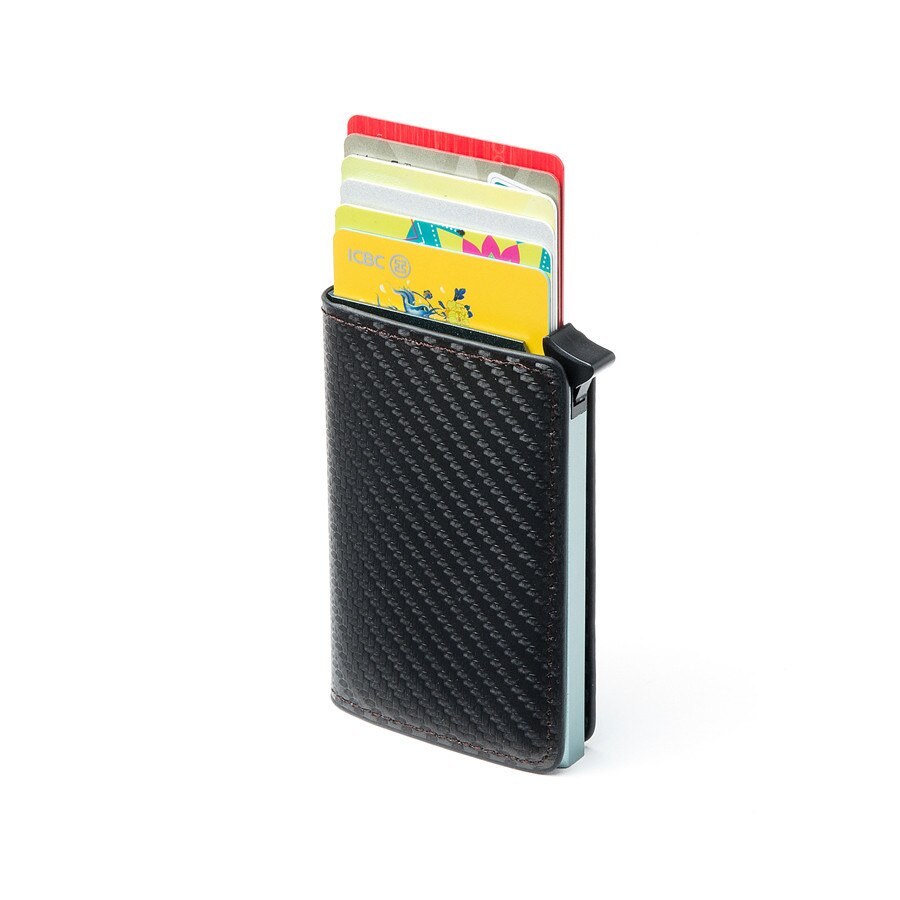 Carbon Fiber Rfid Aluminiumlegering Kaart Doos Anti-Diefstal Automatische Kaarthouder Business Voor Vrouwen Wen: gray