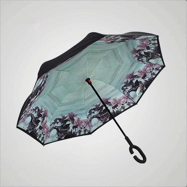 Double couche inversé parapluie voitures réversible parapluie c-crochet imperméable inversé pliant inversé Chuva parapluie: 1