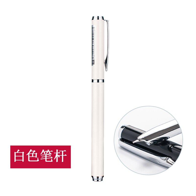 Pluma estilográfica de Clip plateado de 1 pieza, negra, blanca, azul, verde, para elegir, Punta pequeña de 0,38mm, bolígrafos de tinta metálica para escribir para estudiantes: Blanco