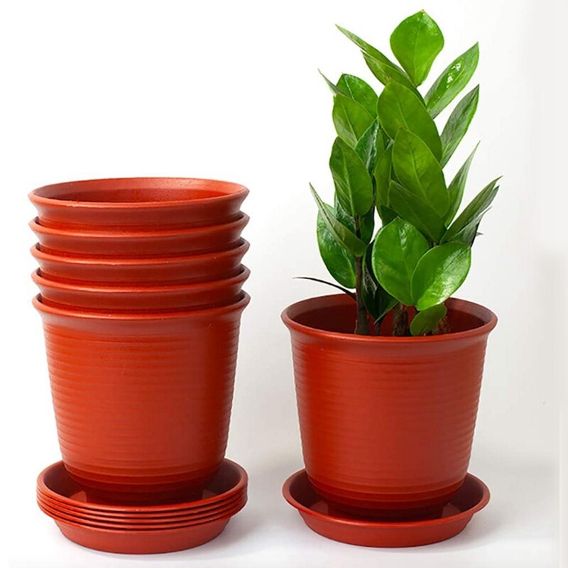 Planters 15.4 cm Plastic Pots for Plants Set of 6 Flower Plant Pot Indoor Gardening Pot with Drainage Pallet (Brick Red)