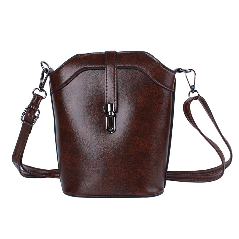 Mode Vrouwen Emmer Zak Vintage Pu Messenger Bag Retro Schoudertas Dame Eenvoudige Crossbody Tas Tote: brown