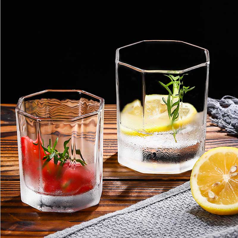 Genomskinlig åttakantig glaskopp blyfri mjölkjuice tekopp hem kaffemugg vinbjörn cocktailglas drinkware vasos de vidrio