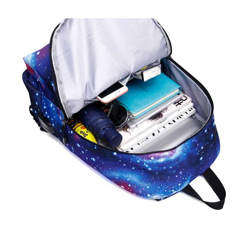 Menn lerret skole laptop ryggsekk galaxy star universe space usb lading for tenåringer gutter student jenter vesker reise mochila