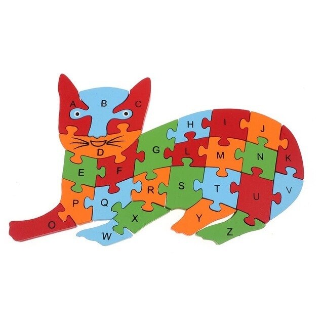 Colorful Kids 3D Puzzle Wooden Toys Cartoon Animal Traffic Jigsaw Montessori Early Learning Educational Toys For Children: Cat 23