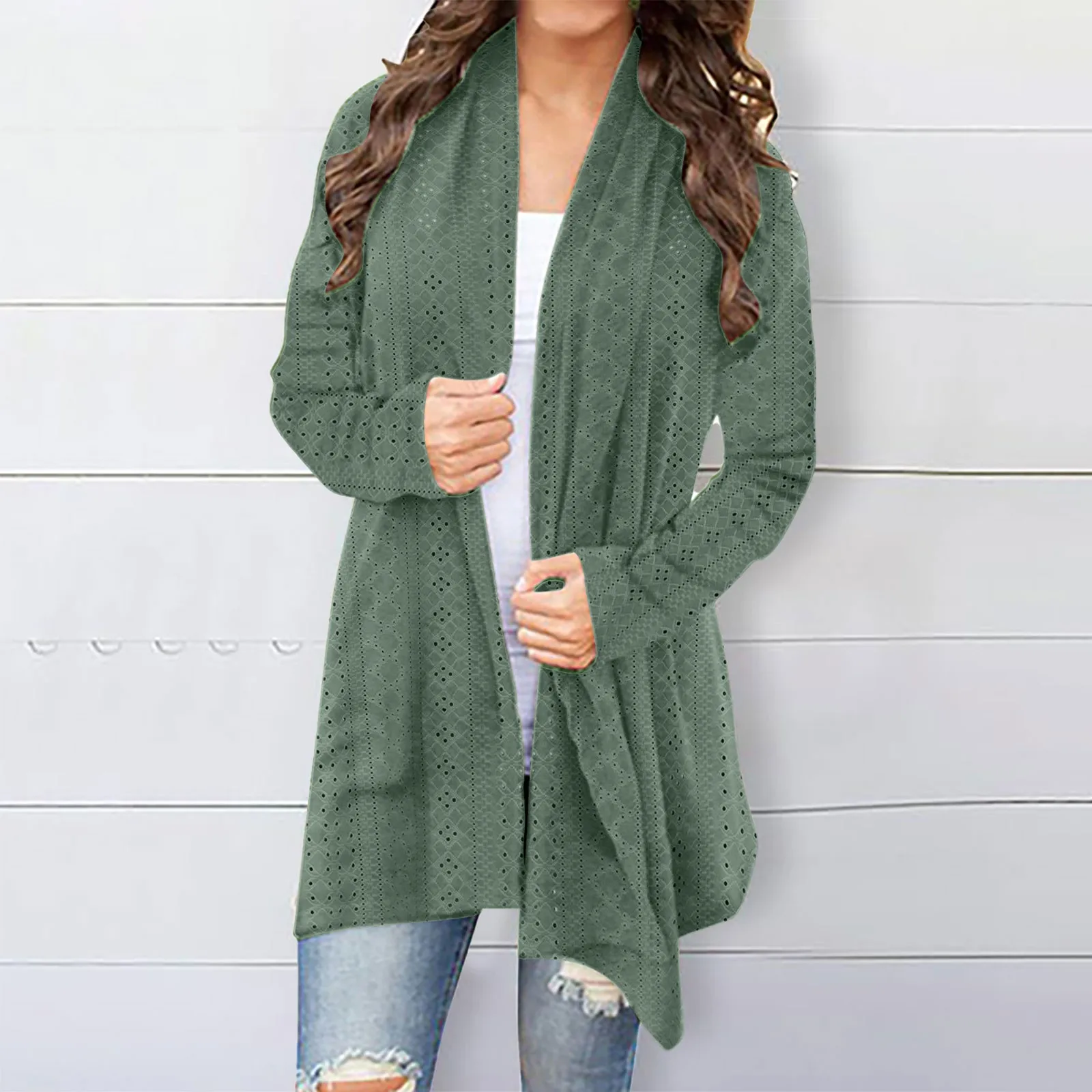 Women's Cardigan Sweater Fall Open Front Knit Oversized Cardigans Duster Coats with Pockets Warm Casual Simple Cardigan