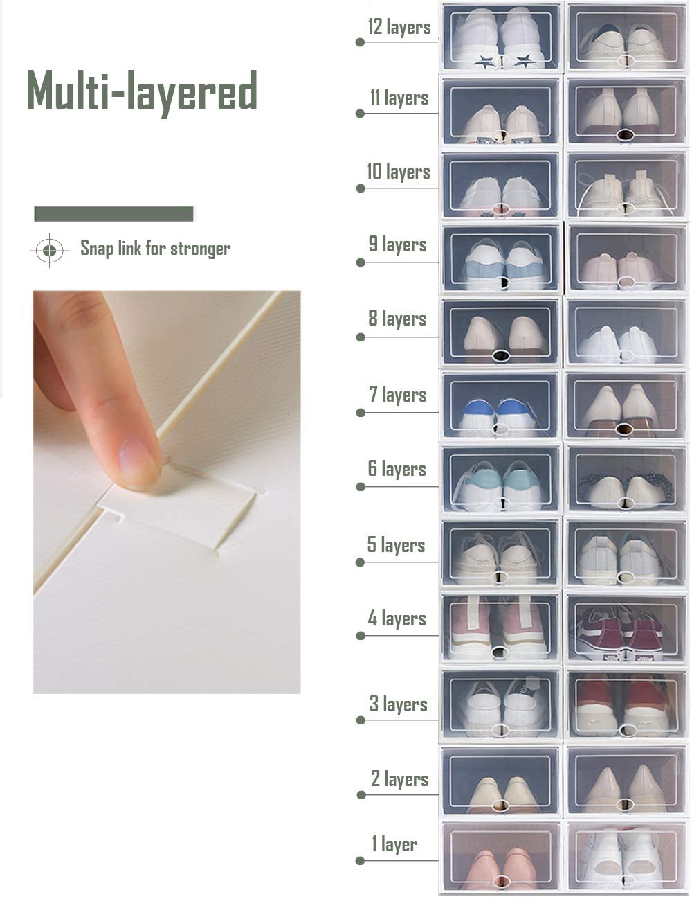 Schoenenopbergdozen, doorzichtige plastic stapelbare schoenenorganizer, opvouwbare schoenendoos, stapelbare doorzichtige schoenenopbergdoos ( 3 stuks)