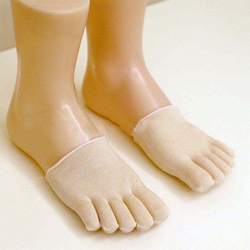 Women Soft Socks With Invisible Forefoot Cushion Foot Peds &amp; Liners Socks Anti-slip Lining Open Toe Heelless Liner Cotton Sock: A2--Beige