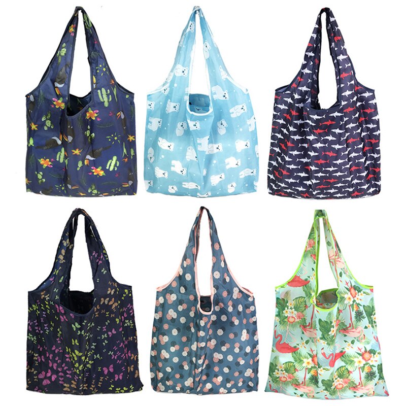 Foldable Reusable Shopping Bag Print Environmental Shoulder Tote Eco Shopping Bag Portable Folding Shopping Bag Handbag