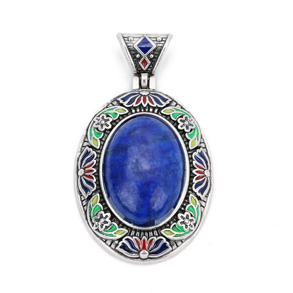 Natural Red Agates Opal Stone 32x40mm Pendants Necklace Jewelry Silver Plated Charm Crystal Boho Ethnic Egg DIY Jewelry Findings: lapis lazuli