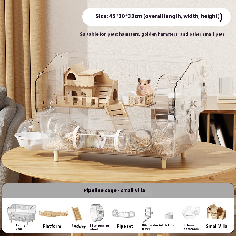 Jaula para hámster, jaula para hámster, Villa de lujo, transparente, gran espacio, acrílico, hábitat para mascotas, casa para animales pequeños, accesorios para ratas enanas: Amarillo claro